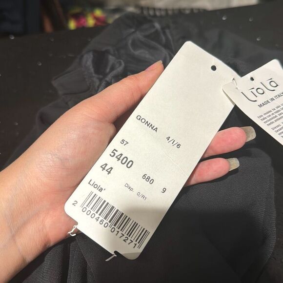 NWT Liola Italy Y2K Fringe Ruffle Hem Pull On Knee Length Skirt Black Size 10 Wo - Picture 4 of 9